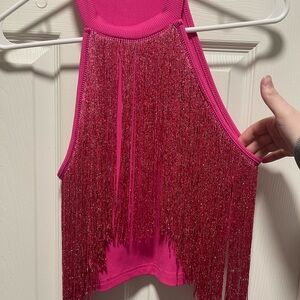 Pink Fringe Sleeveless Top